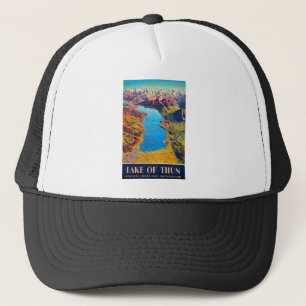 Vintage Lake of Thun Switzerland Travel Trucker Hat