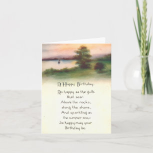 Vintage Lake Scene with Sailing Boat Birthday Card