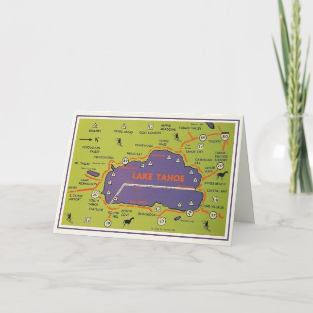 Vintage Lake Tahoe Map  Card (Front)