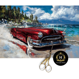 Vintage Lake Tahoe Red Convertible Car Decoupage Tissue Paper
