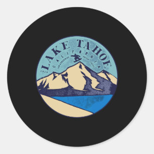 Vintage Lake Tahoe Skiing Snow Mountains  Classic Round Sticker