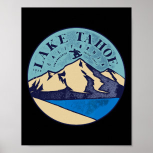 Vintage Lake Tahoe Skiing Snow Mountains  Poster