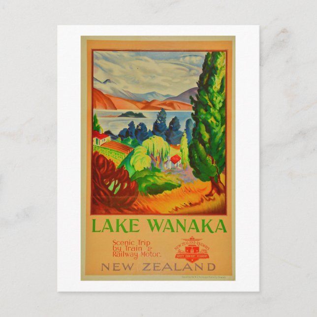 Vintage Lake Wanaka New Zealand Travel Postcard (Front)