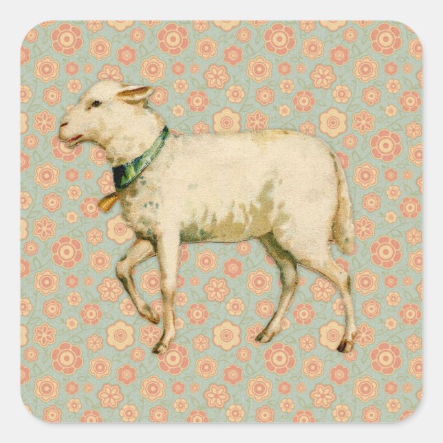 Vintage Lamb Art Square Sticker (Front)