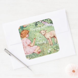 Vintage Lamb Religious Easter  Square Sticker