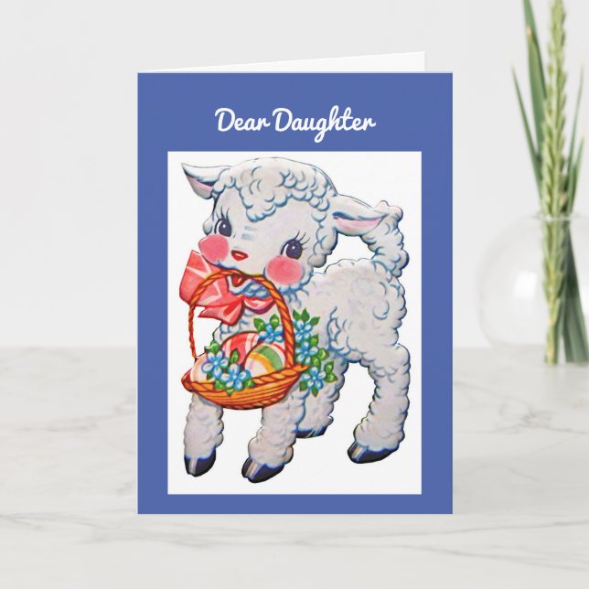 Vintage Lamb With Basket Holiday Card (Front)