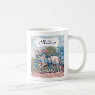 Vintage Lambs Dressed  in Fancy Blue Ribbons Coffee Mug
