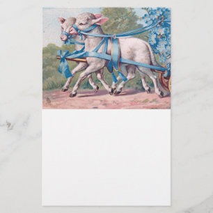 Vintage Lambs Dressed  in Fancy Blue Ribbons Stationery