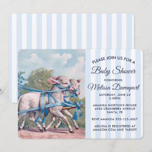 Vintage Lambs in Blue Ribbons Baby Shower Invitation