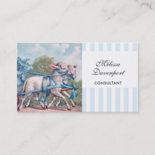 Vintage Lambs in Blue Ribbons on Stripes Business Card