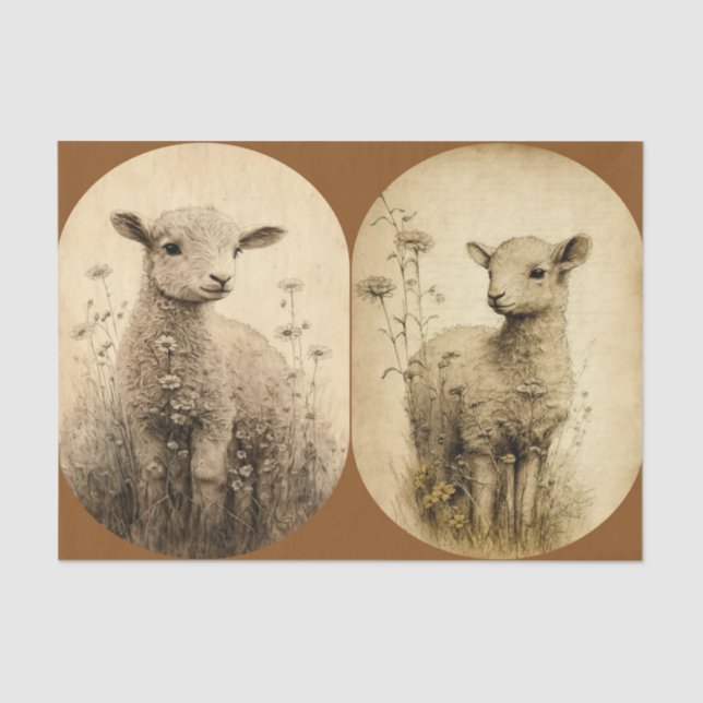 Vintage Lambs  Tissue Paper (Front)