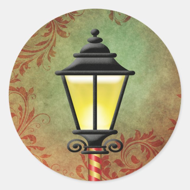 Vintage Lamp Post Holiday Classic Round Sticker (Front)