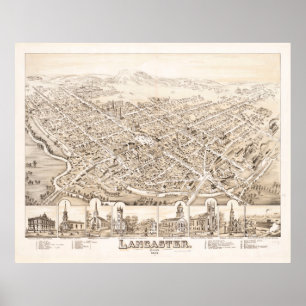 Vintage Lancaster OH Map (1885) Poster