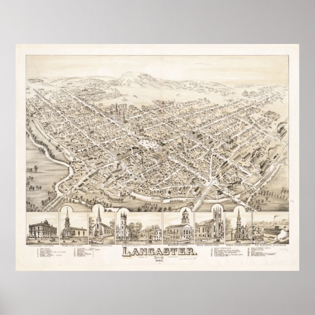Vintage Lancaster OH Map (1885) Poster (Front)