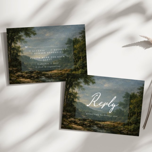 Vintage Landscape Antique Blue Wedding Reply Enclosure Card (Creator Uploaded)