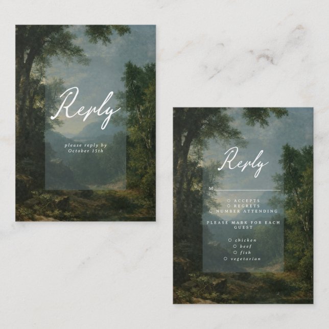 Vintage Landscape Antique Blue Wedding Reply Enclosure Card (Front/Back)