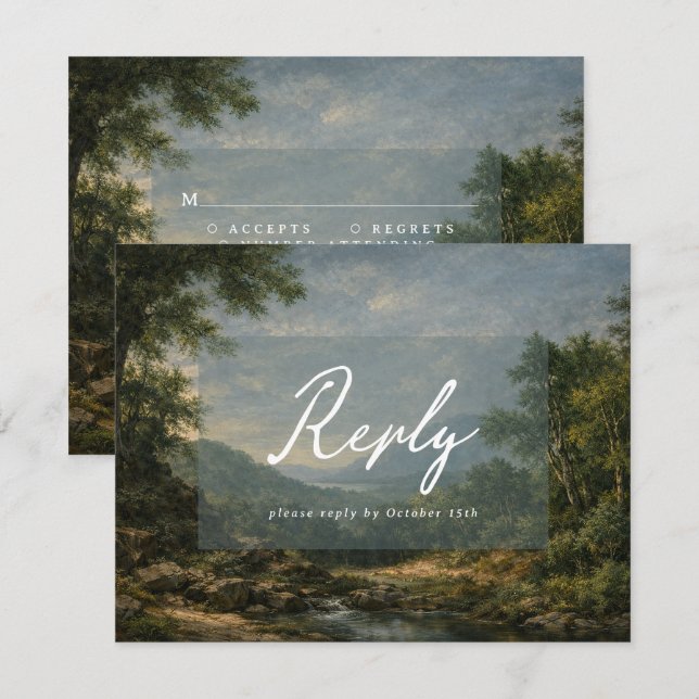 Vintage Landscape Antique Blue Wedding Reply RSVP Card (Front/Back)