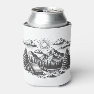 Vintage landscape drawing for wedding can cooler