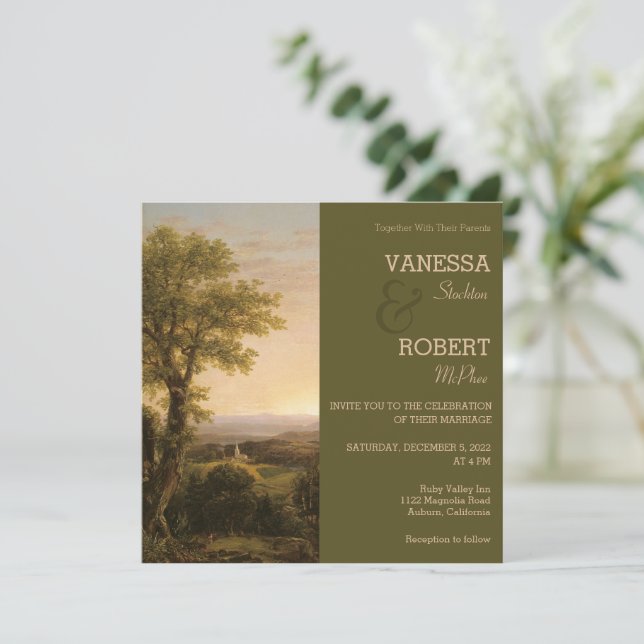 Vintage Landscape Painting Wedding Invitation (Standing Front)