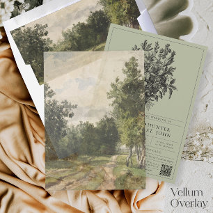 Vintage Landscape Sage Green Overlay Wedding Vellum Invitations