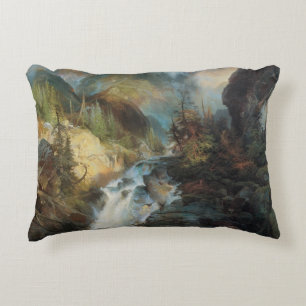 Vintage Landscape Waterfall in Mountains by Moran Decorative Cushion