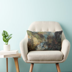 Vintage Landscape Waterfall in Mountains by Moran Lumbar Cushion