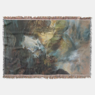 Vintage Landscape Waterfall in Mountains by Moran Throw Blanket