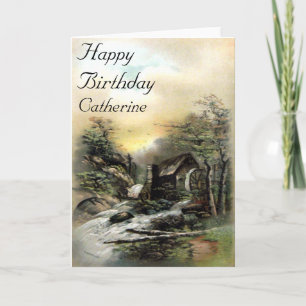 Vintage Landscape Watermill Birthday Card