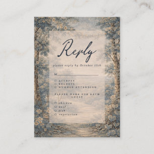 Vintage Landscape Wedding RSVP Card Antique blue