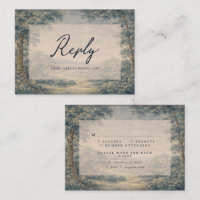 Vintage Landscape Wedding RSVP Card Antique blue