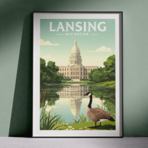Vintage Lansing Michigan Poster