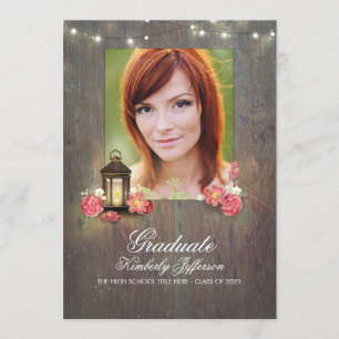 Vintage Lantern and Rustic Wood Photo Graduation Invitation