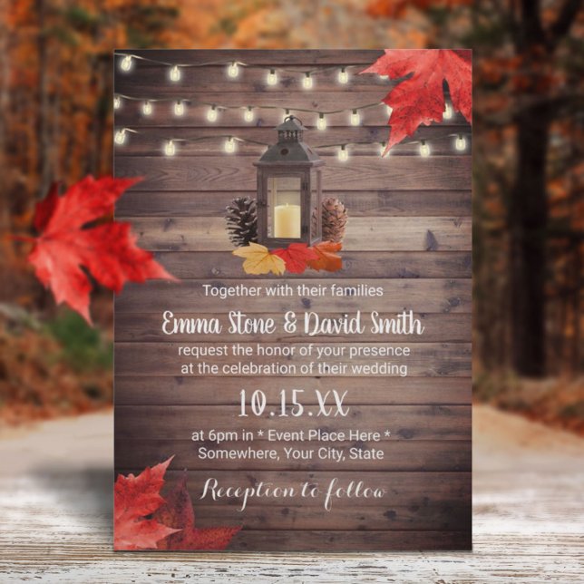 Vintage Lantern Autumn Leaves Rustic Wedding Invitation (Creator Uploaded)