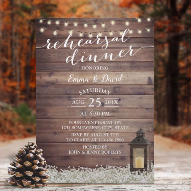 Vintage Lantern Baby's Breath Floral Rehearsal Invitation (Creator Uploaded)