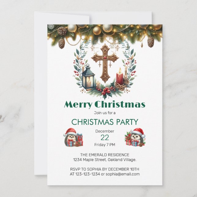 Vintage Lantern Cross Christmas Invitation (Front)