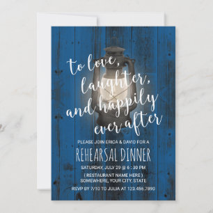 Vintage Lantern Navy Blue Wedding Rehearsal Dinner Invitation