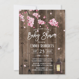 Vintage Lantern Pink Floral Barn Wood Baby Shower Invitation