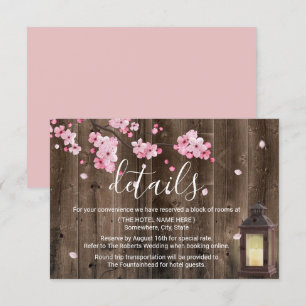 Vintage Lantern Pink Floral Wedding Details Invitation