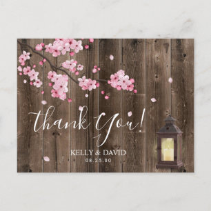 Vintage Lantern Pink Floral Wedding Thank You Postcard