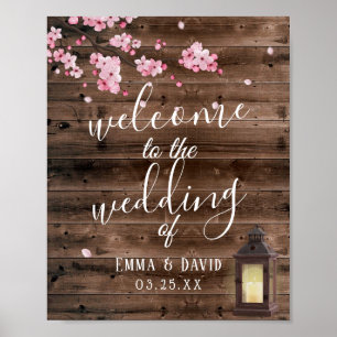Vintage Lantern Pink Floral Wedding Welcome Sign