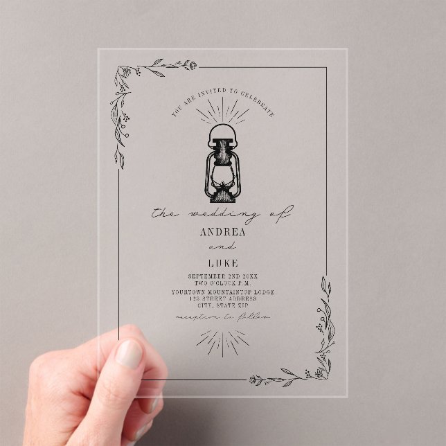 Vintage Lantern Rustic Floral Wedding Acrylic Invitations (Insitu (Handheld))
