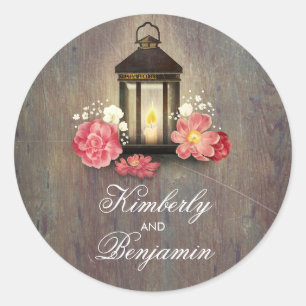 Vintage Lantern Rustic Wood Barn Wedding Classic Round Sticker
