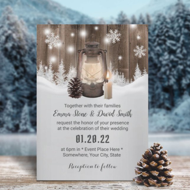 Vintage Lantern Snowflake Winter Forest Wedding Invitation (Creator Uploaded)