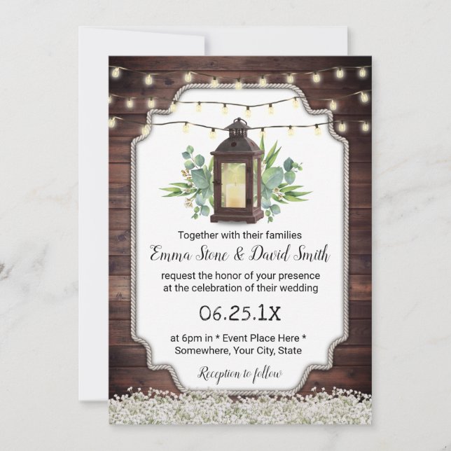 Vintage Lantern String Lights Rustic Wedding Invitation (Front)