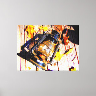 Vintage Lantern with Autumn Leaves Canvas Print