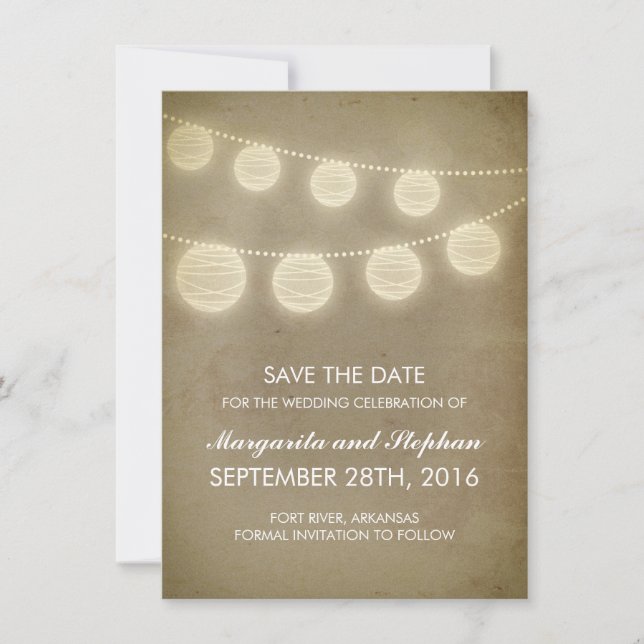 vintage lanterns rustic save the date cards (Front)
