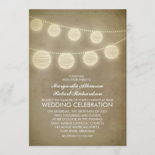 vintage lanterns rustic wedding invitation