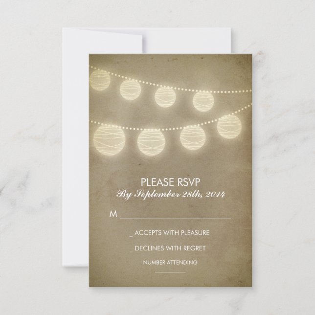 vintage lanterns rustic wedding RSVP cards (Front)