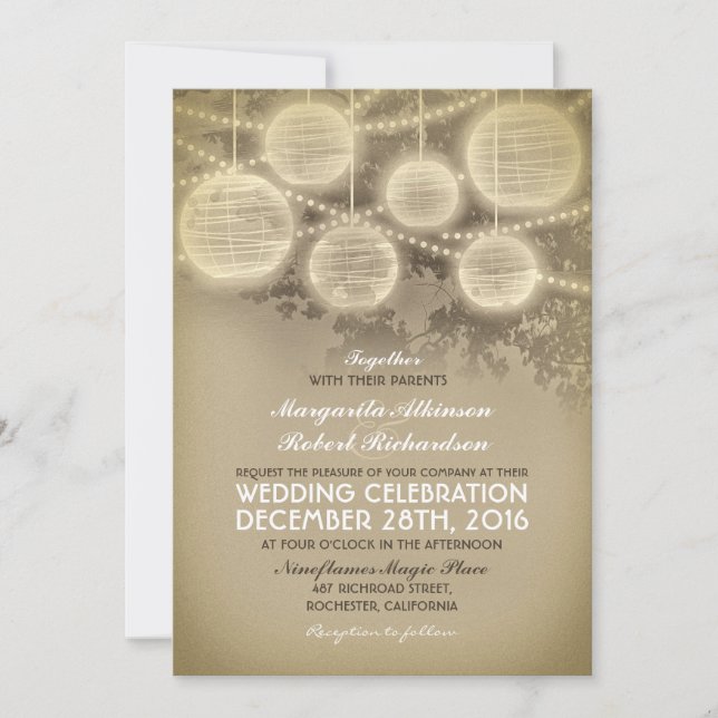 vintage lanterns wedding invitations (Front)