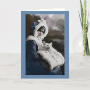 Vintage Lap Cat Blues Greeting Card (blue border)